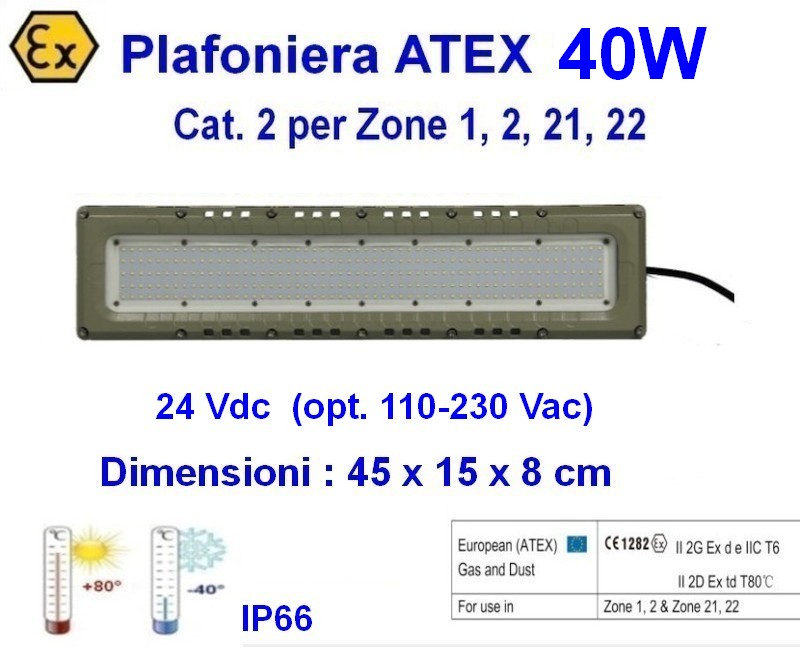 Plafoniera Led Atex 40w 24V Cat. 2 Zona 1,2,21,22 - Clicca l'immagine per chiudere